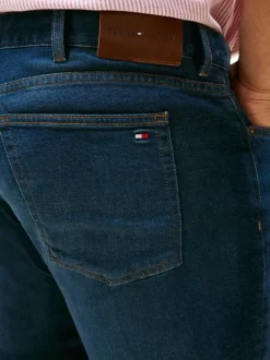 Jean en coton mélangé nuit uni avec une coupe droite et une taille basse