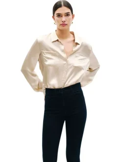 Jean en coton mélangé stone avec une coupe droite et une taille haute