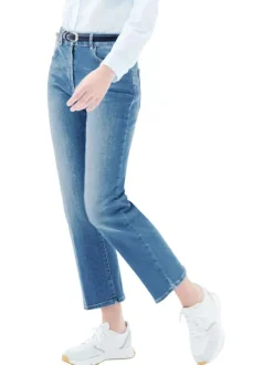 Jean en coton mélangé stone avec une coupe droite à zip et à bouton