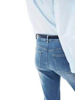 Jean en coton mélangé stone avec une coupe droite à zip et à bouton