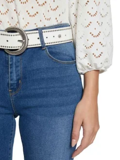 Jean en coton mélangé stone uni avec une coupe slim et passants pour ceinture