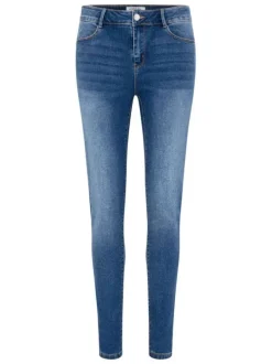 Jean en coton mélangé stone uni avec une coupe slim et passants pour ceinture