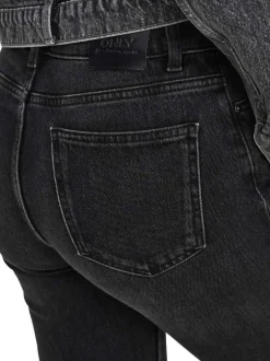Jean en coton noir avec des passants à la taille et une coupe droite