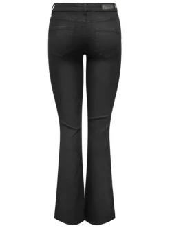 Jean en coton noir avec une coupe bootcut et des passants pour ceinture