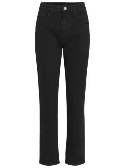 Jean en coton noir avec une coupe droite et un zip de fermeture