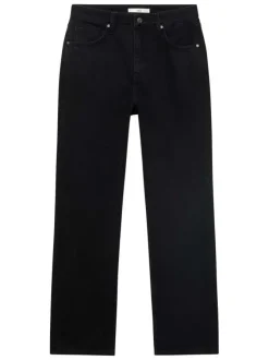 Jean en coton noir coupe droite pourvu de passants pour la ceinture