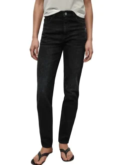 Jean en coton noir légèrement délavé à coupe regular fit et taille haute