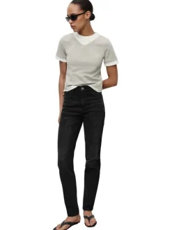 Jean en coton noir légèrement délavé à coupe regular fit et taille haute