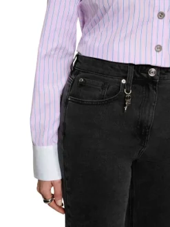 Jean en coton noir uni avec une coupe bootcut et une taille haute
