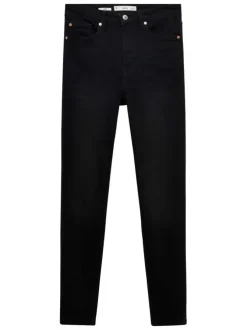 Jean en coton noir uni taille haute à coupe skinny avec rivets cuivrés