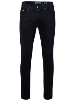 Jean en coton nuit uni avec une coupe ajustée et un patch à la taille