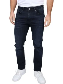 Jean en coton nuit uni avec une coupe droite et des passants pour ceinture