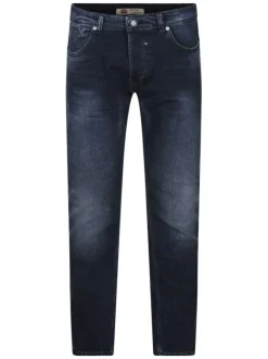 Jean en coton nuit uni avec un patch d'authenticité et une coupe droite