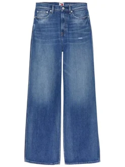 Jean en coton régénératif bleu délavé aux cuisses à coupe bootcut