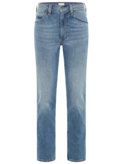 Jean en coton stone délavé à coupe regular fit et surpiqûres camel