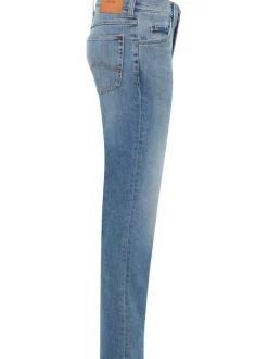 Jean en coton stone délavé à coupe regular fit et surpiqûres camel