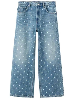 Jean en coton stone à motifs pourvu d'une coupe droite et d'une taille mi-haute