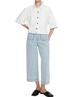 Jean en coton stone uni avec une coupe bootcut à zip et à bouton