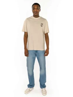 Jean 501® en coton stone uni avec une coupe droite et patch marron à l'arrière