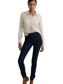 Jean en coton stone uni avec une coupe slim et un jacron marron