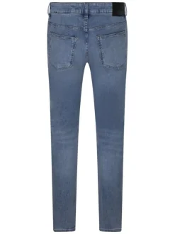 Jean en coton stone uni avec une coupe slim à zip et à bouton