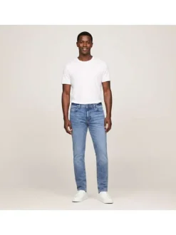 Jean en coton stone uni avec une coupe slim à zip et à bouton