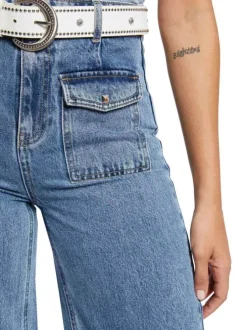 Jean en coton stone uni à coupe bootcut avec poches plaquées et zip et bouton