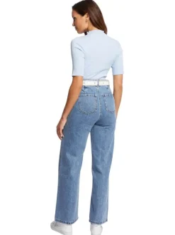 Jean en coton stone uni à coupe bootcut avec poches plaquées et zip et bouton