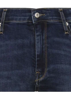 Jean flare en coton marine uni à ourlets effiloché et taille élastiquée