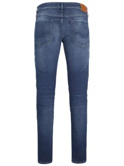 Jean Glenn bleu uni avec une coupe slim et des passants pour la ceinture