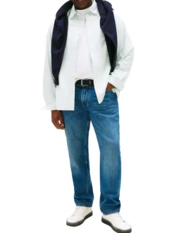 Jean grande taille en coton bleu uni coupe regular intermédiaire