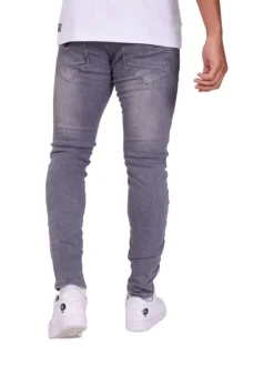 Jean gris en coton effet délavé avec une coupe slim et une taille intermédiaire