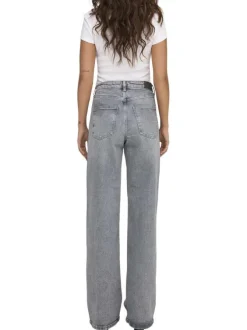 Jean gris uni en coton avec une coupe flare et un effet délavé