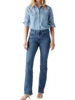 Jean 725™ High Rise Bootcut bleu délavé avec jacron beige et rouge