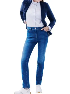 Jean indigo effet délavé avec une coupe slim et une taille haute