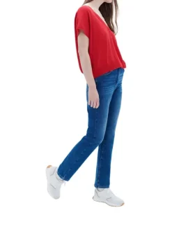 Jean indigo effet délavé avec une coupe slim et une taille haute