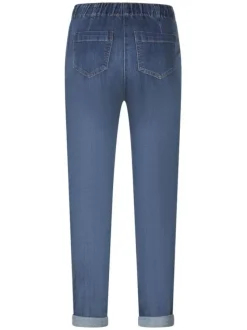 Jean indigo uni avec une coupe droite et taille élastiquée avec lacet