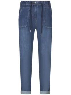 Jean indigo uni avec une coupe droite et taille élastiquée avec lacet