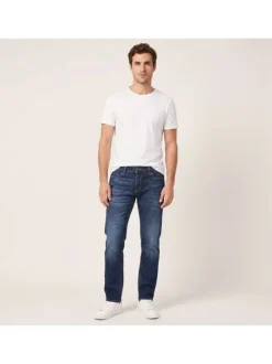 Jean 800/12 Jogg en coton mélangé bleu uni avec une coupe droite