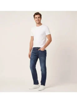 Jean 800/12 Jogg en coton mélangé bleu uni avec une coupe droite