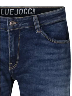 Jean 800/12 Jogg en coton mélangé bleu uni avec une coupe droite