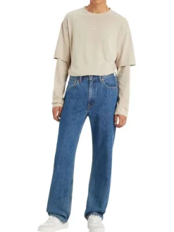 Jean 565 Loose Straight en coton bleu jean uni avec patch de la marque