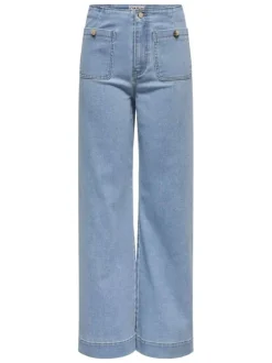 Jean Madeline en coton mélangé bleu uni avec une coupe flare