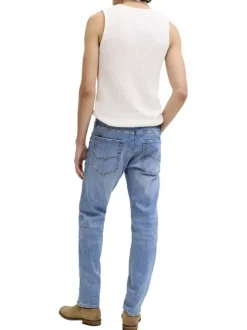 Jean Mike bleu à coupe droite pourvu de coutures contrastées