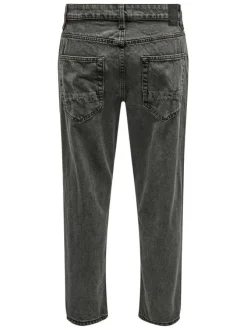 Jean noir en coton coupe droite à 5 poches avec surpiqûres