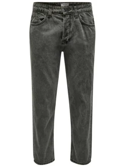 Jean noir en coton coupe droite à 5 poches avec surpiqûres