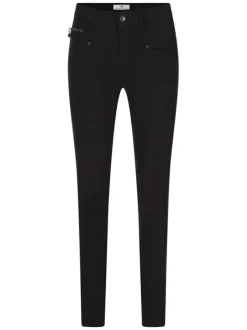 Jean noir uni avec une coupe slim et des poches latérales zippées