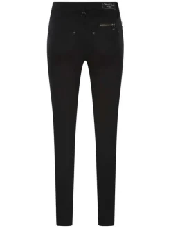 Jean noir uni avec une coupe slim et des poches latérales zippées