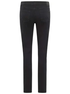 Jean noir uni avec une coupe slim et étiquette de la marque à l'arrière