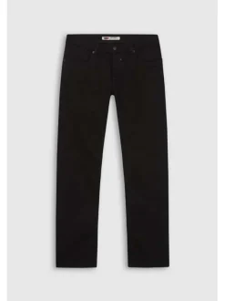 Jean noir uni en coton avec 5 poches et un bouton noir au niveau de la taille